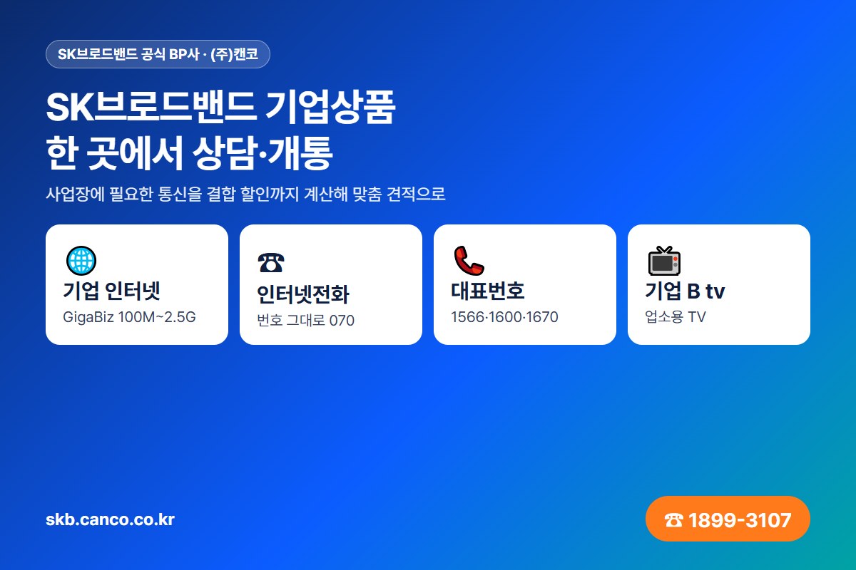 SK브로드밴드 기업상품 한눈에 — 기업 인터넷, 인터넷전화, 대표번호, 기업 B tv